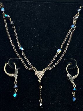 Robert Rose Dainty Y-Drop Necklace Earring Set AB Crystal in Original Box